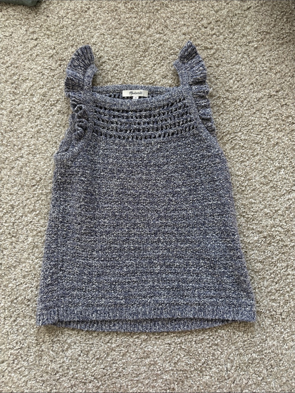 Blue Knit Ruffle Strap Sweater Tank Top